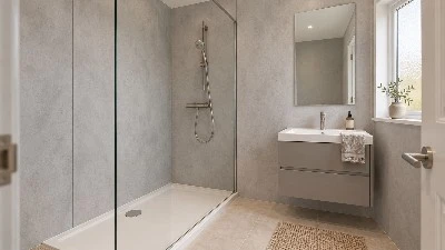 Panell de paret de bany de PVC de formigó gris d'1 metre d'ample